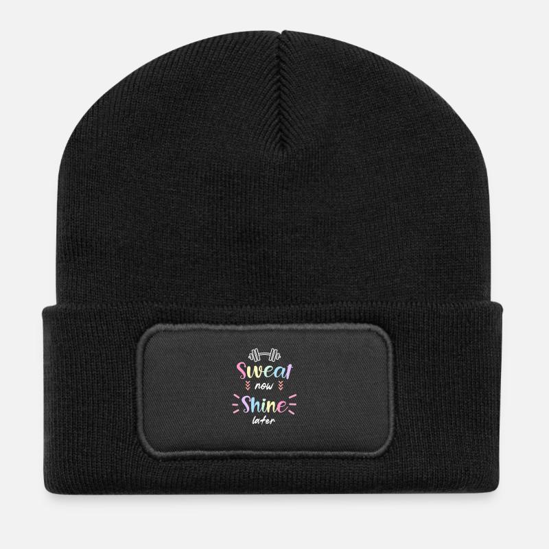 Sweat Now Shine Later Gym Design - Recycled Patch Beanie - black