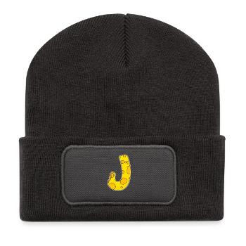Buchstabe J - Anfangsbuchstabe J - Käse Motiv - Recycelte Patch Beanie - Dunkelgrau - Vorne