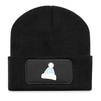 Pudelmütze Mütze Schneeflocken Après-Ski Winter - Recycelte Patch Beanie - Schwarz - Vorne
