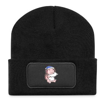 Axolotl with pillow and sleepy cap - Recycled Patch Beanie - black - Front