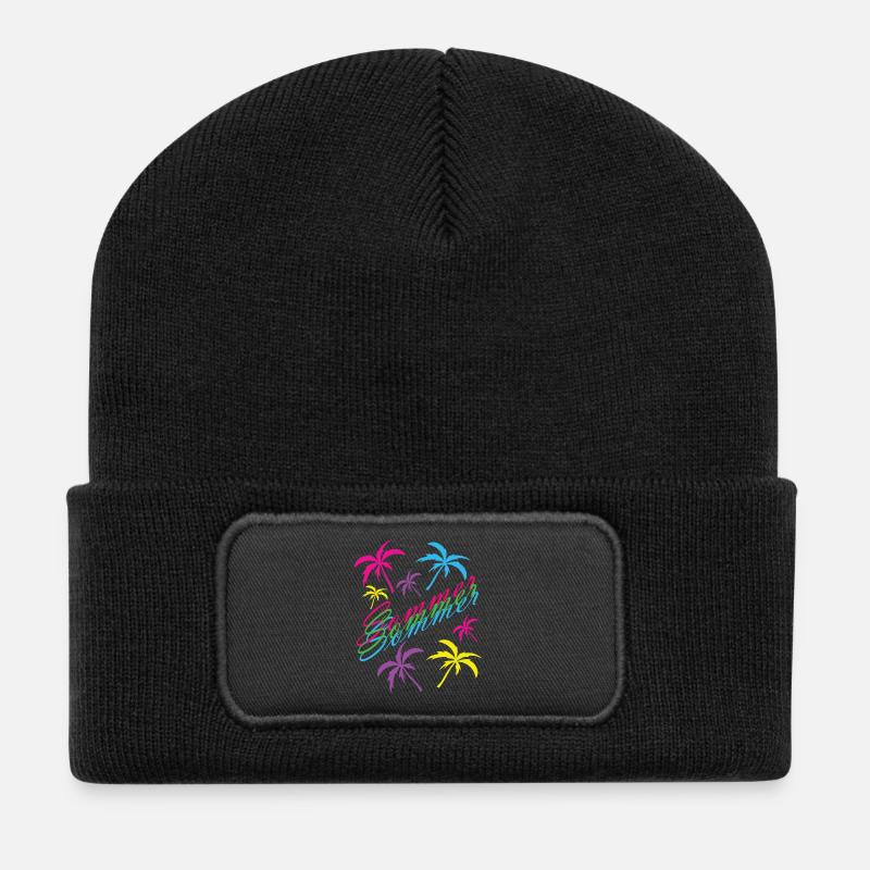 Sensation néon de palmier d’été - Beanie recyclé à patch - noir