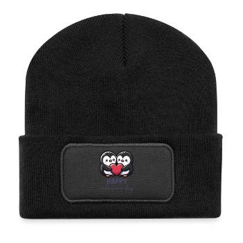 Happy Valentines Day – Süße Pinguine Liebe Herz - Recycelte Patch Beanie - Schwarz - Vorne