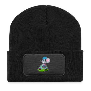 Trottinette souris - Beanie recyclé à patch - noir - Devant