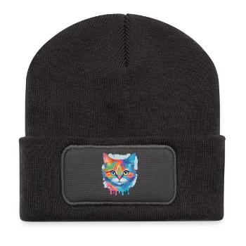 Niedliche Katze - Recycelte Patch Beanie - Dunkelgrau - Vorne
