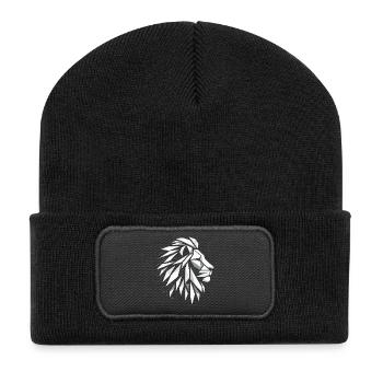 Löwenkopf Polygonkunst - Recycelte Patch Beanie - Schwarz - Vorne