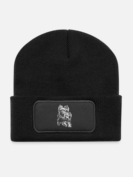 Cute Yorkshire Terrier Portrait - Recycled Patch Beanie - black