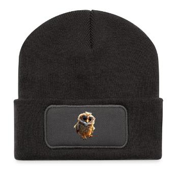 Chouette Effraie des clochers Cadeau Kauz Uhu Chouette Chouettes douces - Beanie recyclé à patch - charbon - Devant