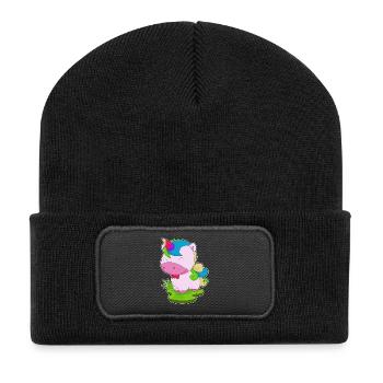 Einhorn Fliege - Recycelte Patch Beanie - Schwarz - Vorne