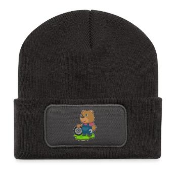 Bär Automechaniker Autoreifen Autowerkstatt - Recycelte Patch Beanie - Dunkelgrau - Vorne
