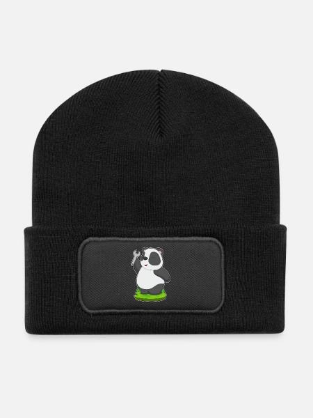 Panda Mechaniker Schraubenschlüssel Werkstatt - Recycelte Patch Beanie - Schwarz