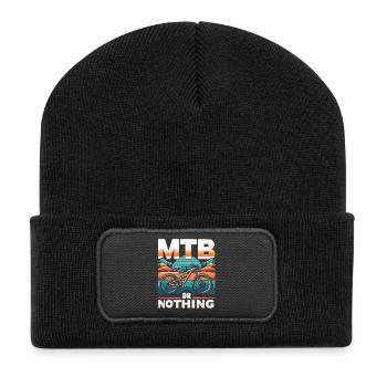 Vibrant Mountain Bike Sunset Design - Recycled Patch Beanie - black - Front