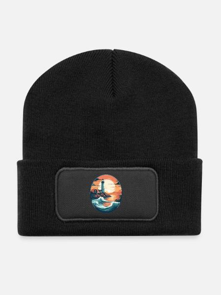Küsten Leuchtturm - Recycelte Patch Beanie - Schwarz