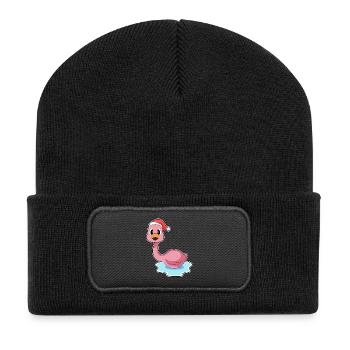 Chapeau de père Noël flamant rose - Beanie recyclé à patch - noir - Devant