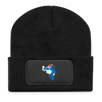Shark Christmas Santa Hat - Recycled Patch Beanie - black - Front