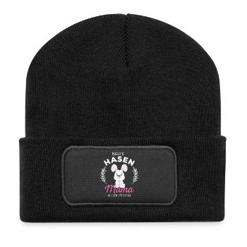 Beste Hasen Mama Süßes Kaninchen Häschen Spruch - Recycelte Patch Beanie - Schwarz - Vorne