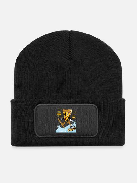 I can Pizza - Skiing Kids - Recycled Patch Beanie - black