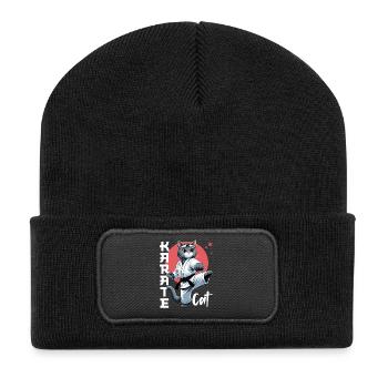 Lustige Katze Karate Cat Kampfsport Design - Recycelte Patch Beanie - Schwarz - Vorne