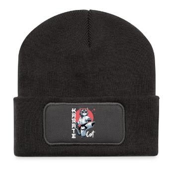 Funny Cat Karate Cat Martial Arts Design - Recycled Patch Beanie - dark grey - Front