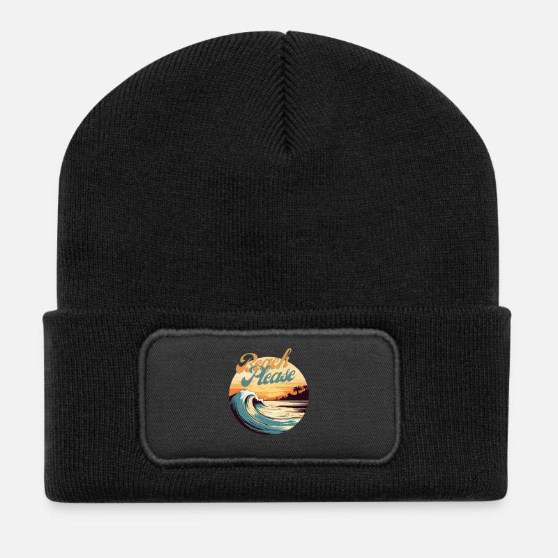 BeachPlease Retro Sunset Wave - Recycled Patch Beanie - black