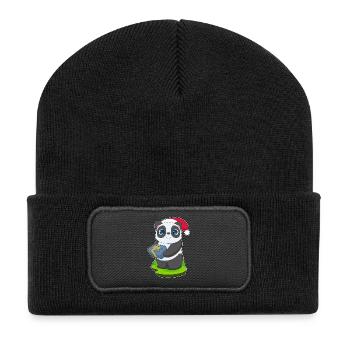 Panda Weihnachten Paket - Recycelte Patch Beanie - Schwarz - Vorne