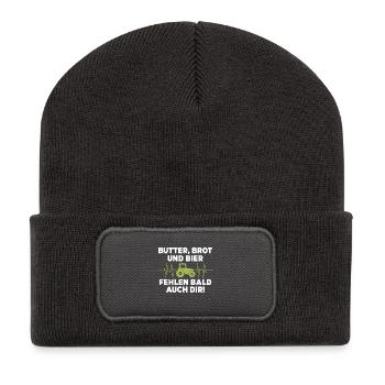 Butter, Brot und Bier fehlen bald auch dir - Recycelte Patch Beanie - Dunkelgrau - Vorne