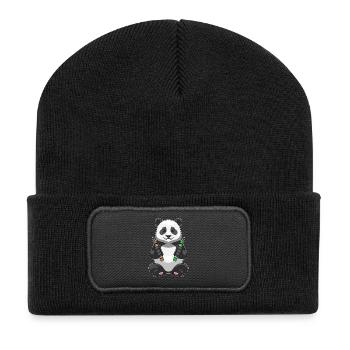 Panda Schüler Wachsmalstifte Schule - Recycelte Patch Beanie - Schwarz - Vorne
