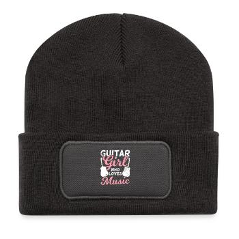 Fille de guitare qui aime la musique - Beanie recyclé à patch - charbon - Devant