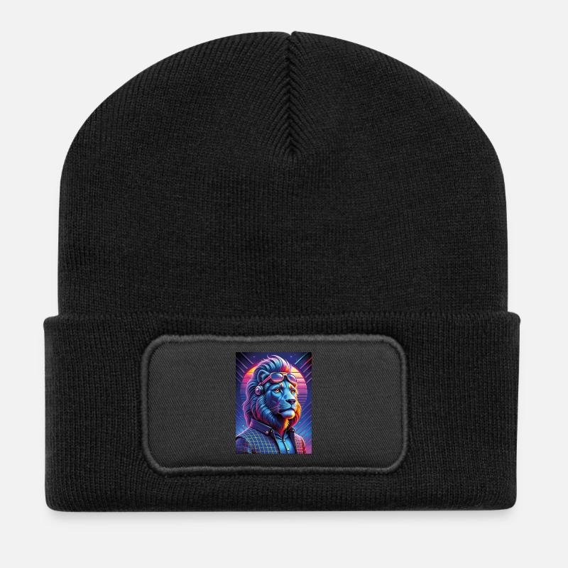 Cyber Lion néon avec lunettes de soleil - Beanie recyclé à patch - noir