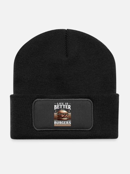Burgers und Lebensfreude Motiv - Recycelte Patch Beanie - Schwarz
