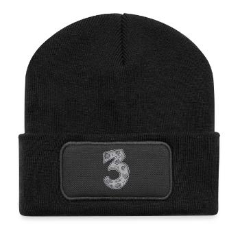 Drei - 3 - Nummer 3 - Zahl 3 - Recycelte Patch Beanie - Schwarz - Vorne