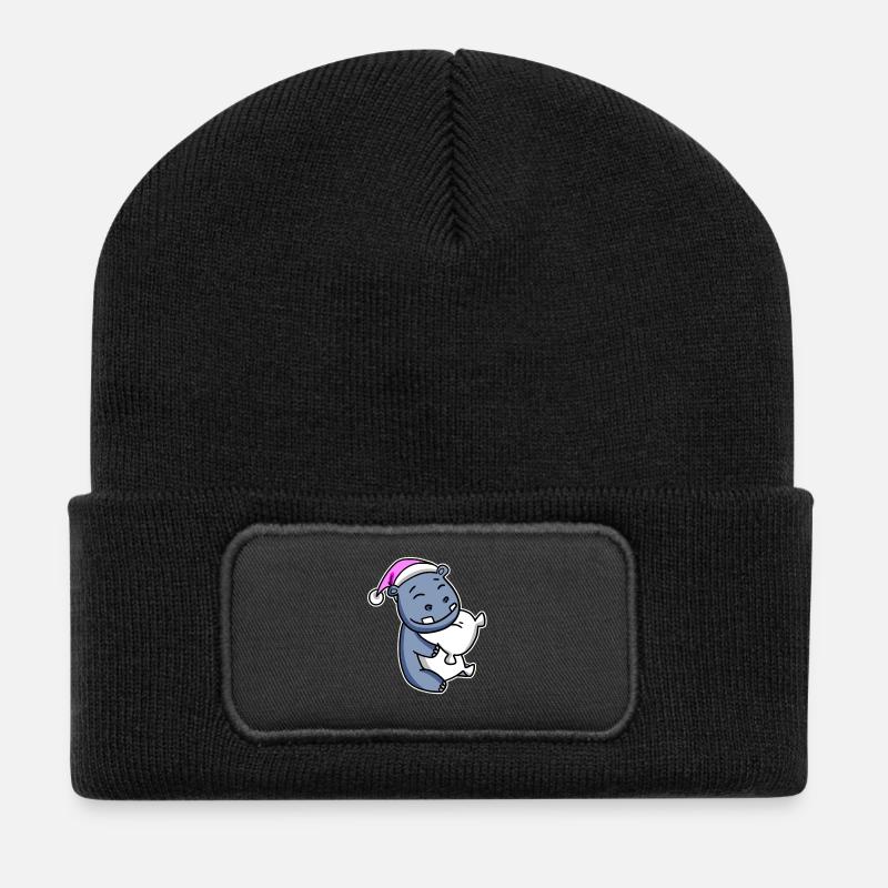 Nilpferd Müde Ausschlafen Schlafen Mädchen - Recycelte Patch Beanie - Schwarz