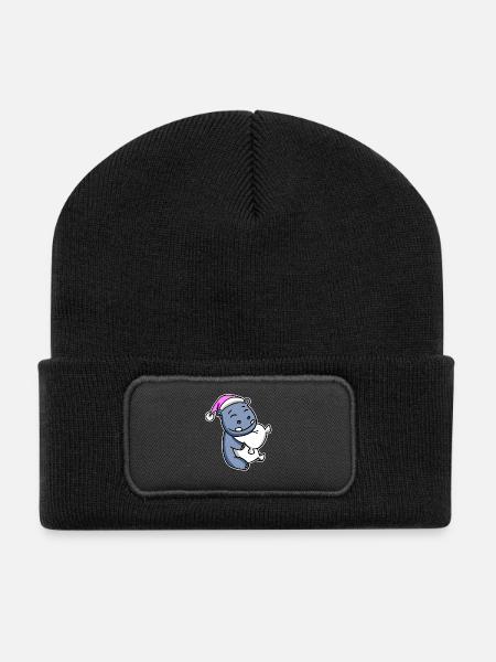 Nilpferd Müde Ausschlafen Schlafen Mädchen - Recycelte Patch Beanie - Schwarz