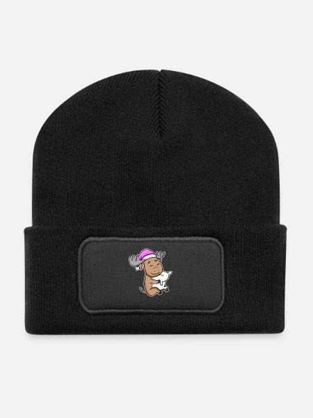 Elch Müde Ausschlafen Schlafen Mädchen - Recycelte Patch Beanie - Schwarz