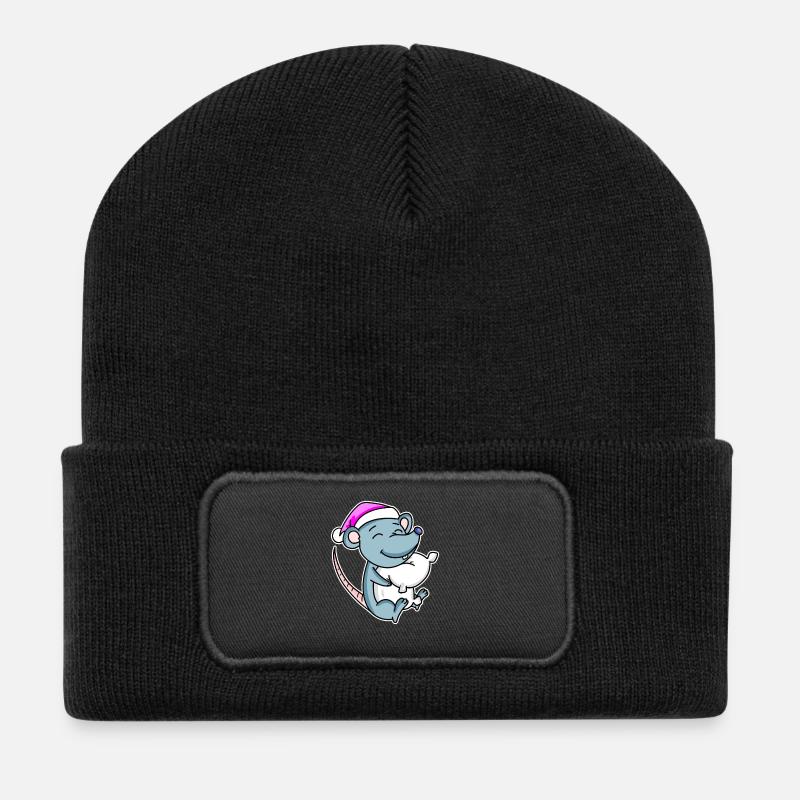 Maus Müde Ausschlafen Schlafen Mädchen - Recycelte Patch Beanie - Schwarz
