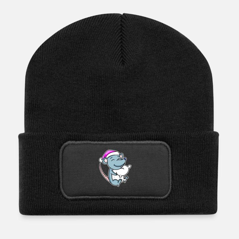 Maus Müde Ausschlafen Schlafen Mädchen - Recycelte Patch Beanie - Schwarz