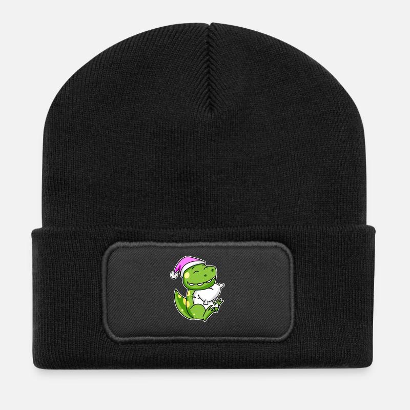 Dinosaurier Müde Ausschlafen Schlafen Mädchen - Recycelte Patch Beanie - Schwarz
