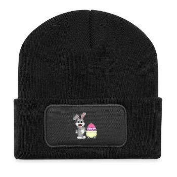 Hase Ostern Einkaufen - Recycelte Patch Beanie - Schwarz - Vorne