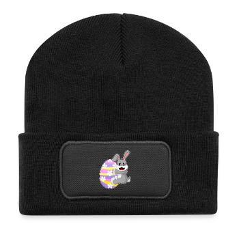 Hase Ostern Osterei - Recycelte Patch Beanie - Schwarz - Vorne