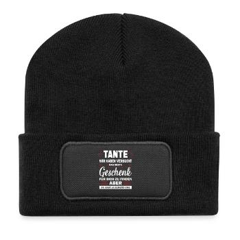 Beste Tante Geschenk Lustiger Spruch Nichte Neffe - Recycelte Patch Beanie - Schwarz - Vorne