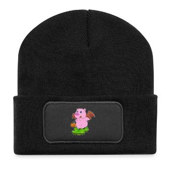 Pig Halloween Bat - Recycled Patch Beanie - black - Front