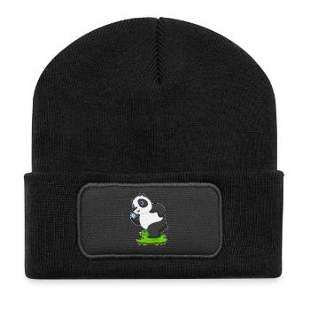 Panda Jogger Joggen Sport - Recycelte Patch Beanie - Schwarz - Vorne