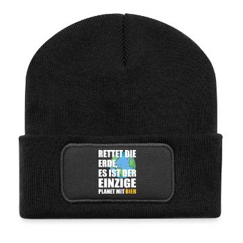 Bier Planet Retten - Recycelte Patch Beanie - Schwarz - Vorne