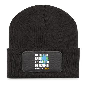 Bier Planet Retten - Recycelte Patch Beanie - Dunkelgrau - Vorne