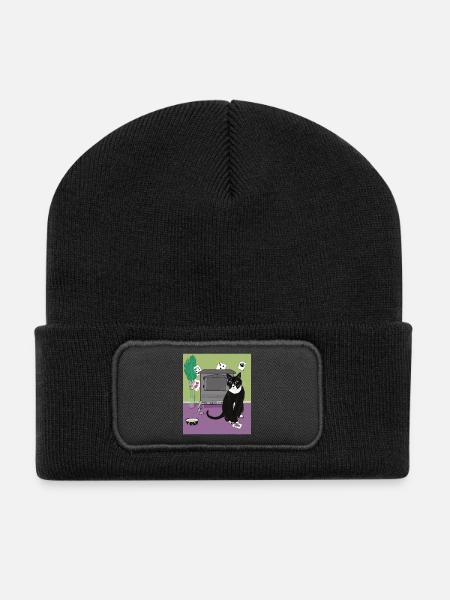 Chat Reine de cœur. - Beanie recyclé à patch - noir