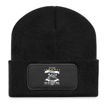 Wandern Berge Wanderer - Recycelte Patch Beanie - Schwarz - Vorne