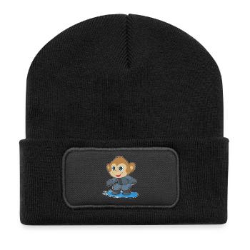 Affe Snowboarder Snowboard - Recycelte Patch Beanie - Schwarz - Vorne
