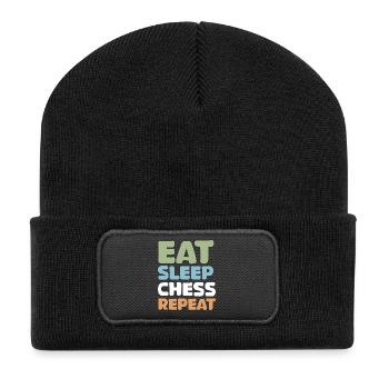 rétro échecs dictons drôles manger dormir répéter - Beanie recyclé à patch - noir - Devant