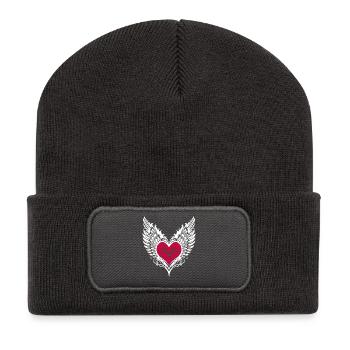 Heart Wings Winged Heart - Recycled Patch Beanie - dark grey - Front