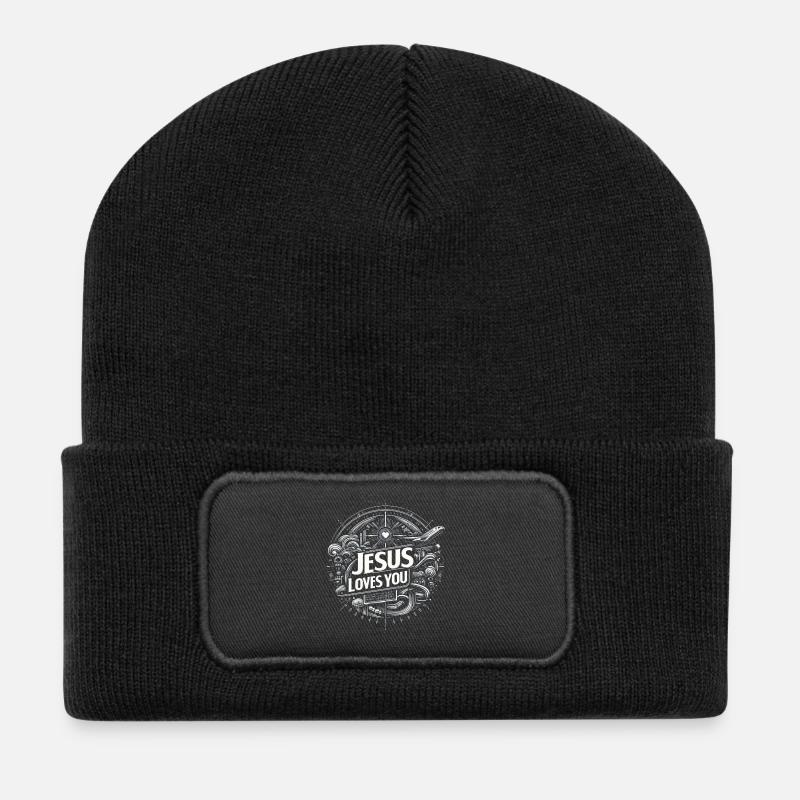 Jésus t’aime – Conception de cercles - Beanie recyclé à patch - noir