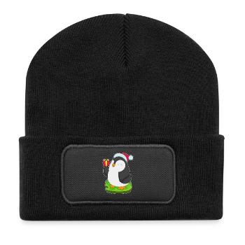 Pinguin Weihnachten Weihnachtsmütze - Recycelte Patch Beanie - Schwarz - Vorne